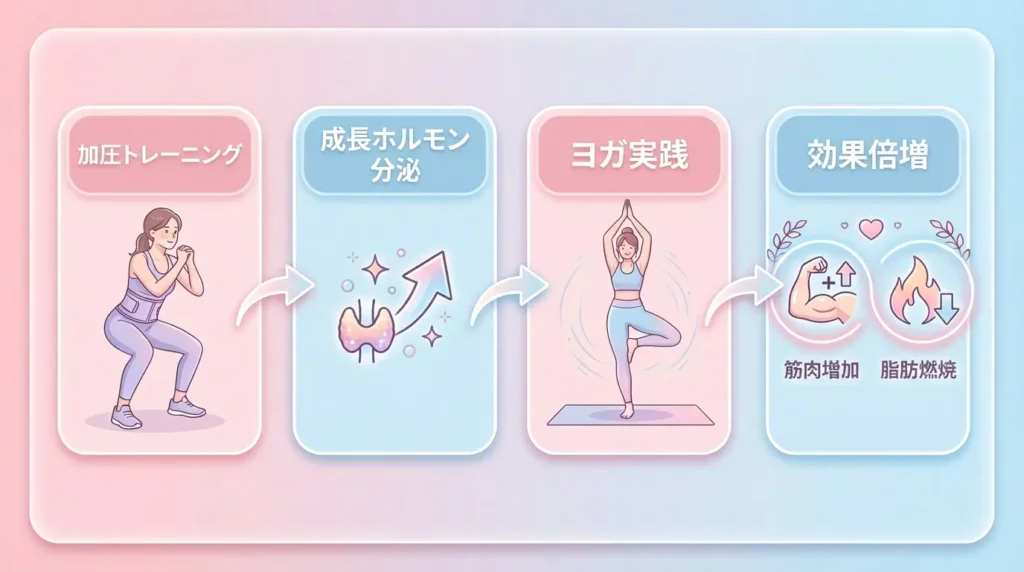 加圧トレーニングとヨガの相乗効果フローチャート