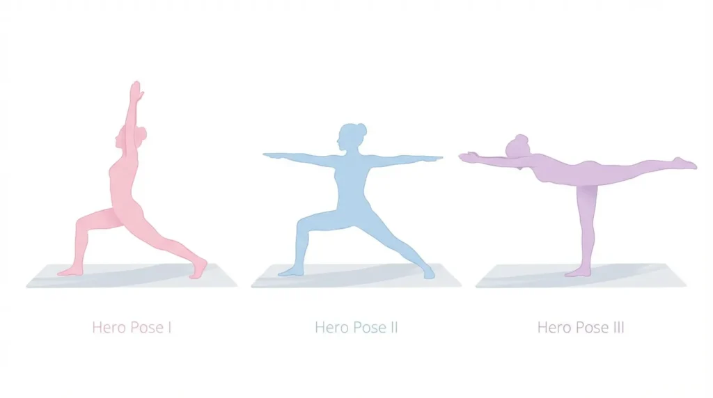 ヨガ英雄のポーズ比較イラスト