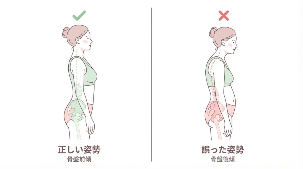 間違った姿勢とヒップラインへの影響