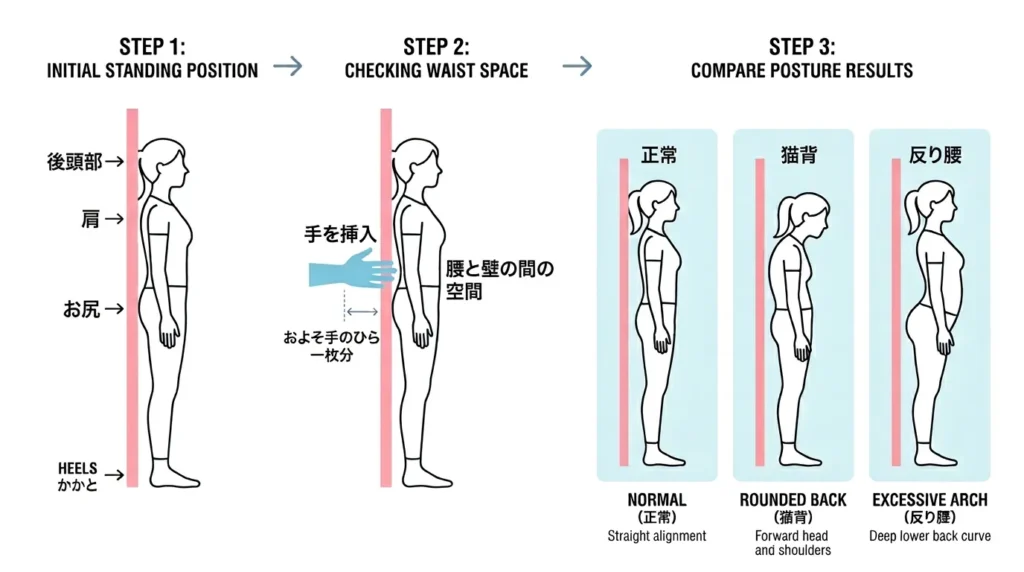 壁を使ったセルフチェック手順