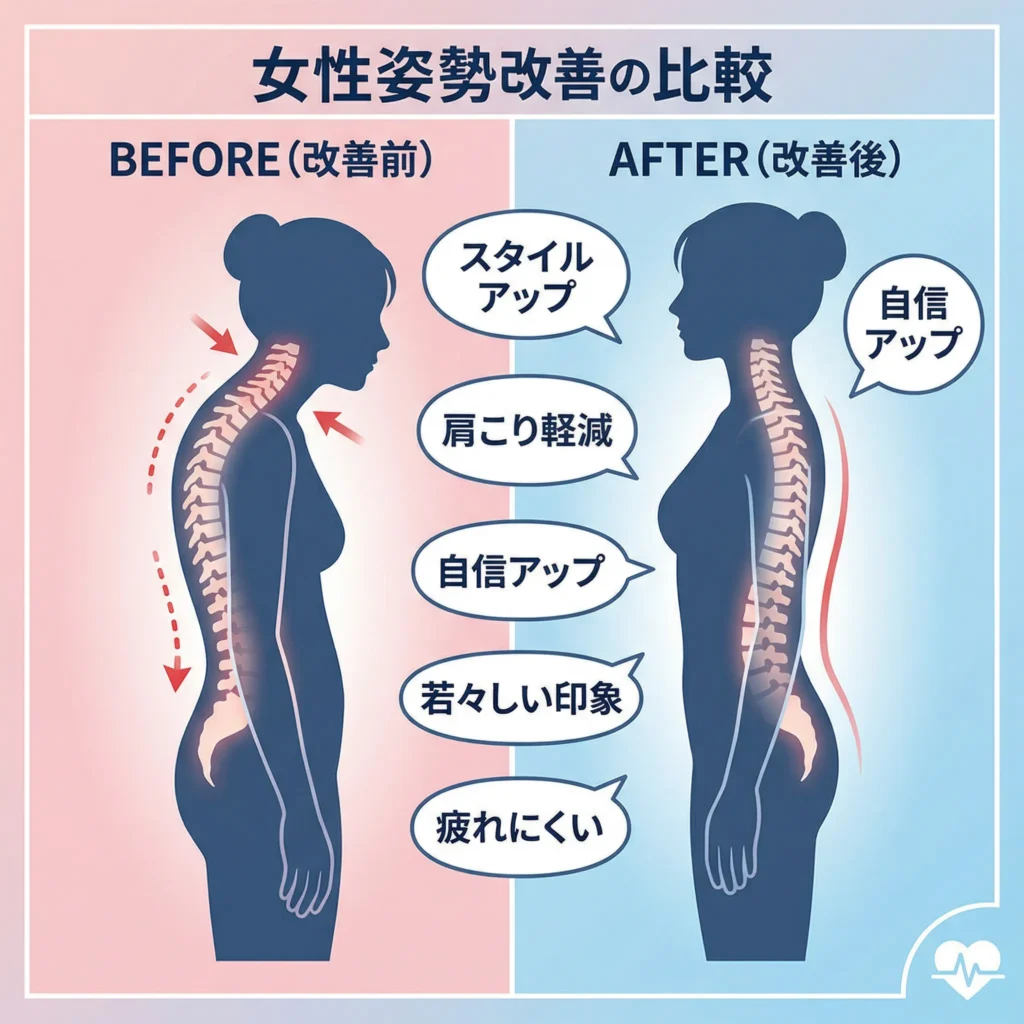 姿勢改善のビフォーアフター効果