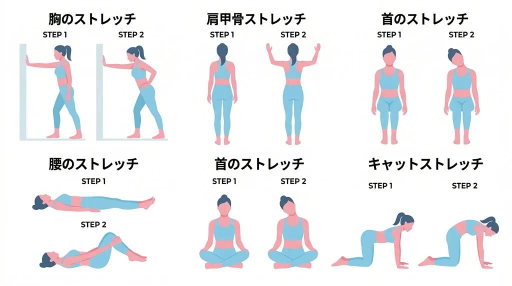 ストレッチ5種の動作手順