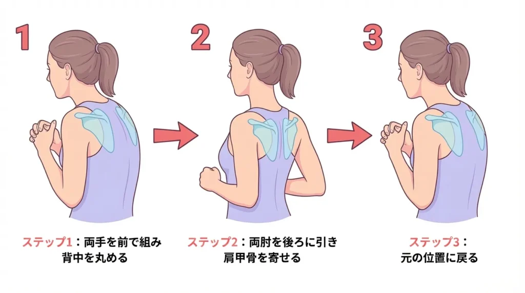 肩甲骨ストレッチ3段階手順
