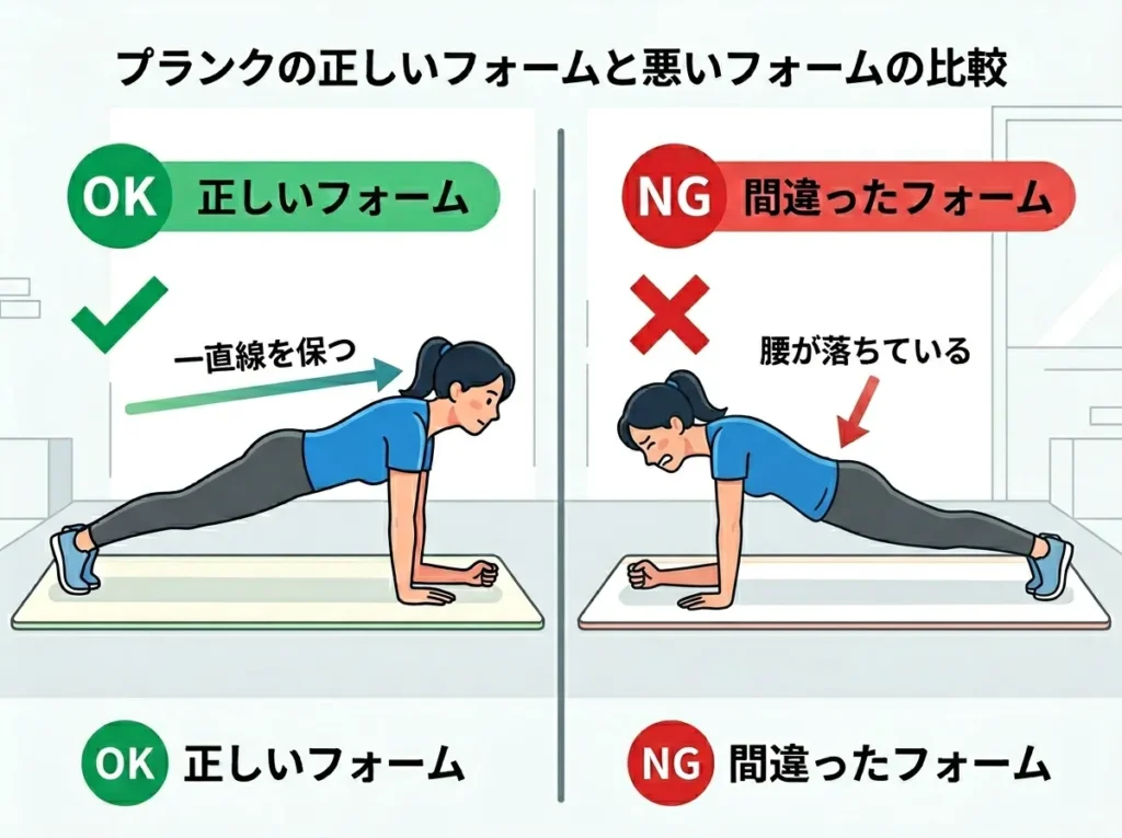 プランクポーズの正しいフォーム vs NGフォーム