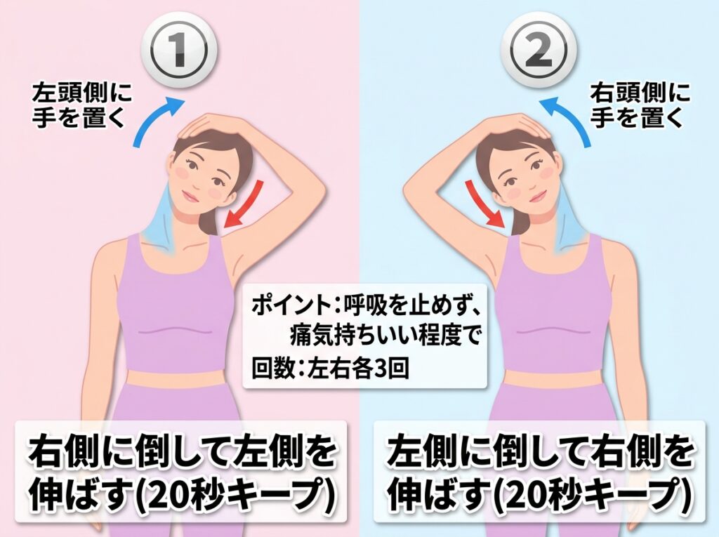 首のストレッチ手順図