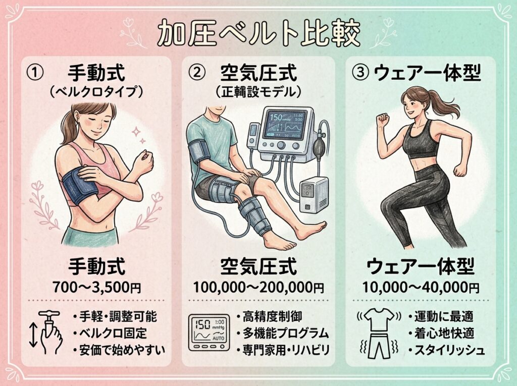 加圧ベルト3タイプ比較イラスト